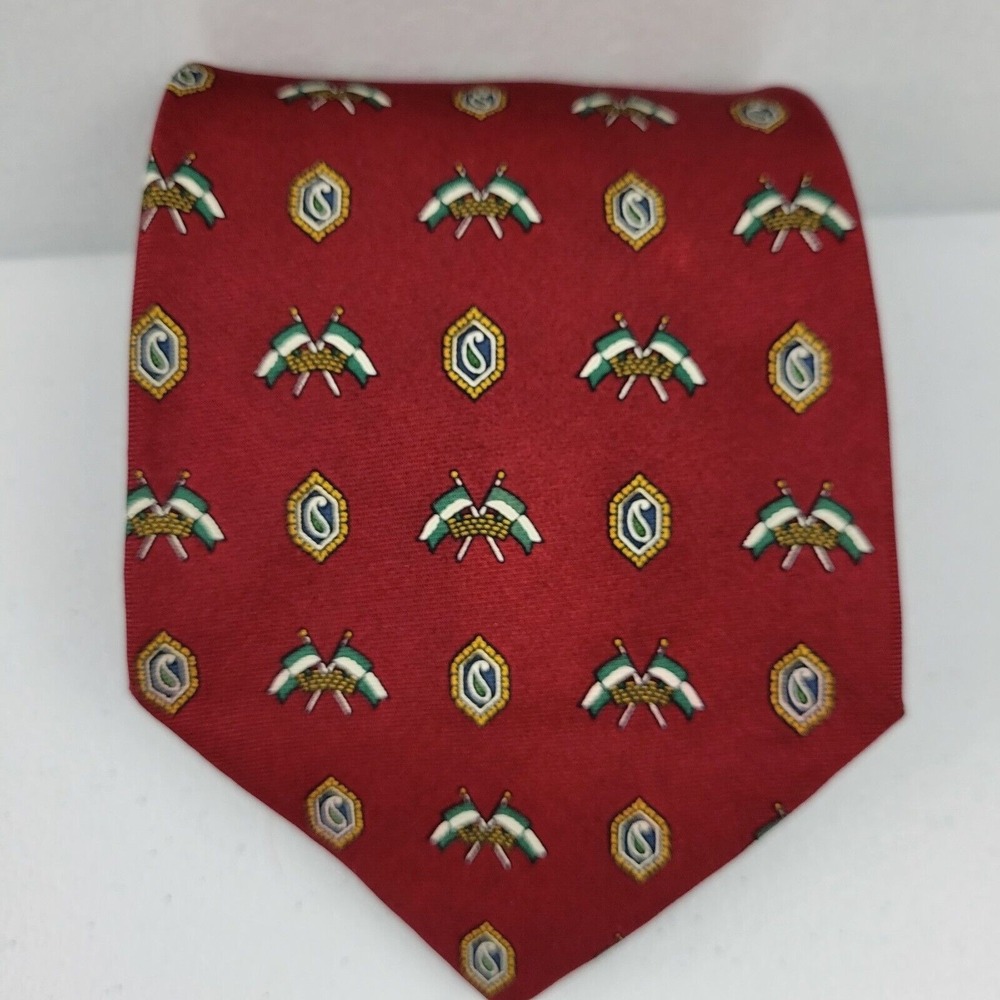 Tommy Hilfiger Vintage Tie red Silk USA Italian geometric‎ flag 57" 4" 528
